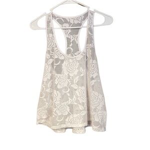 White See Through Rose Lace Athletic Crop Tank